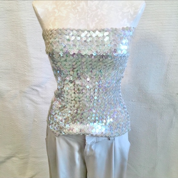 Vintage 90s Tube Convertible Mermaid Sequin Top - Picture 2 of 8